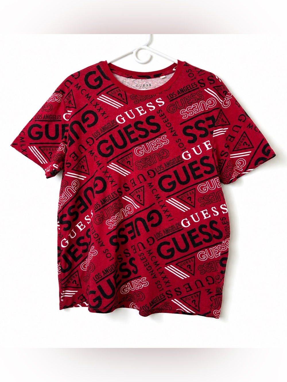 GUESS Men’s Large Red All Over Logo Graphic Tee